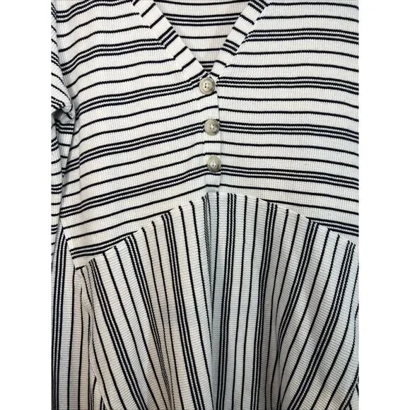 Anthropologie Maeve M Eliza Thermal Top Waffle Knit Tunic Navy Blue White Stripe - Picture 2 of 6